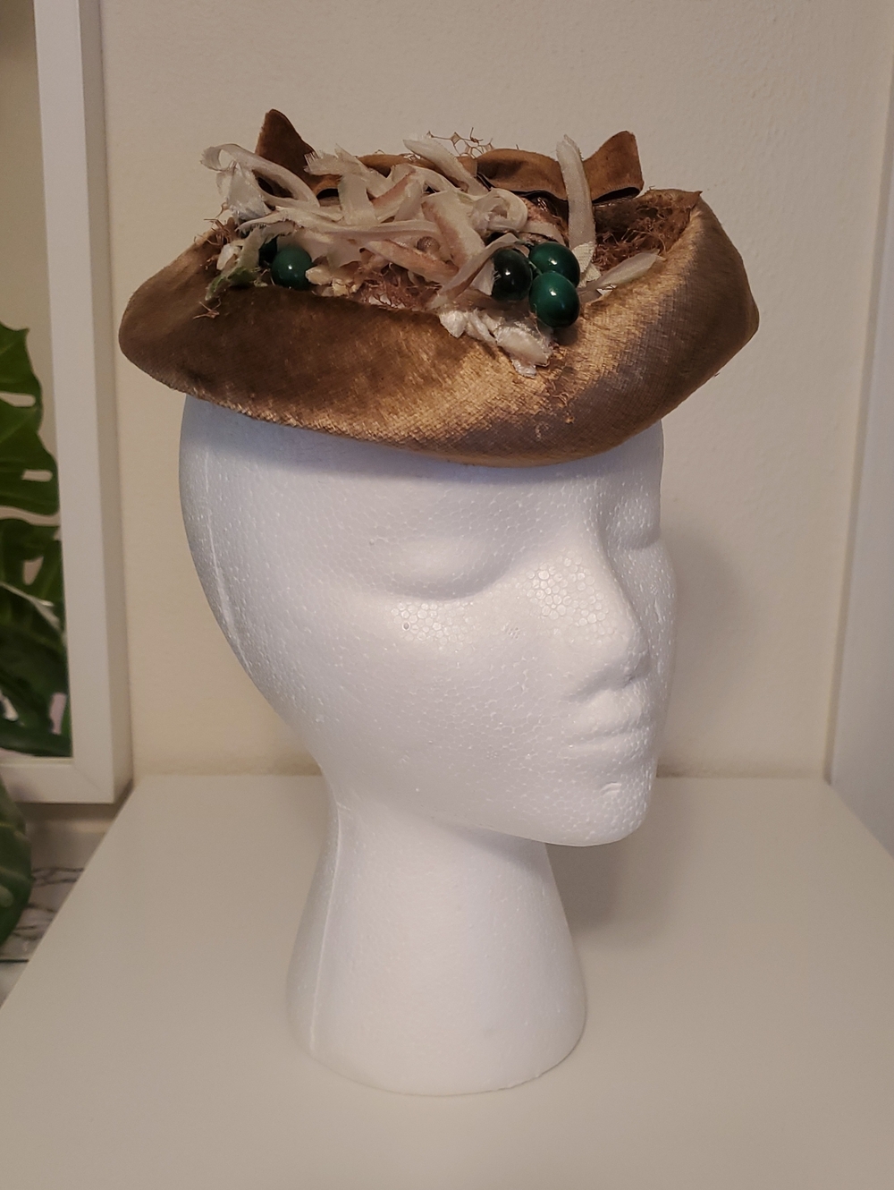 1950s Lucy Brown Easter Nest Velvet Retro Bow Vintage Cocktail Hat Topper Pinup